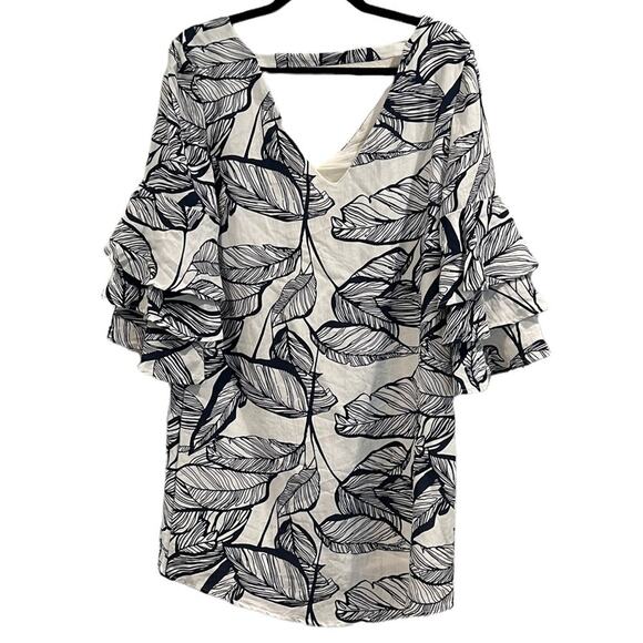 Linen Lux Mini Dress Women Small Coastal Grandma Ruffle Nautical Vacation Resort - Picture 2 of 6